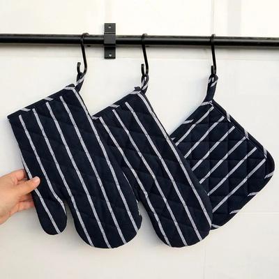 1Pc Striped Cotton Microwave Oven Gloves Insulation Pad Table Mat Sleeve Set Heat Resistant Mitts Baking Cooking Tool