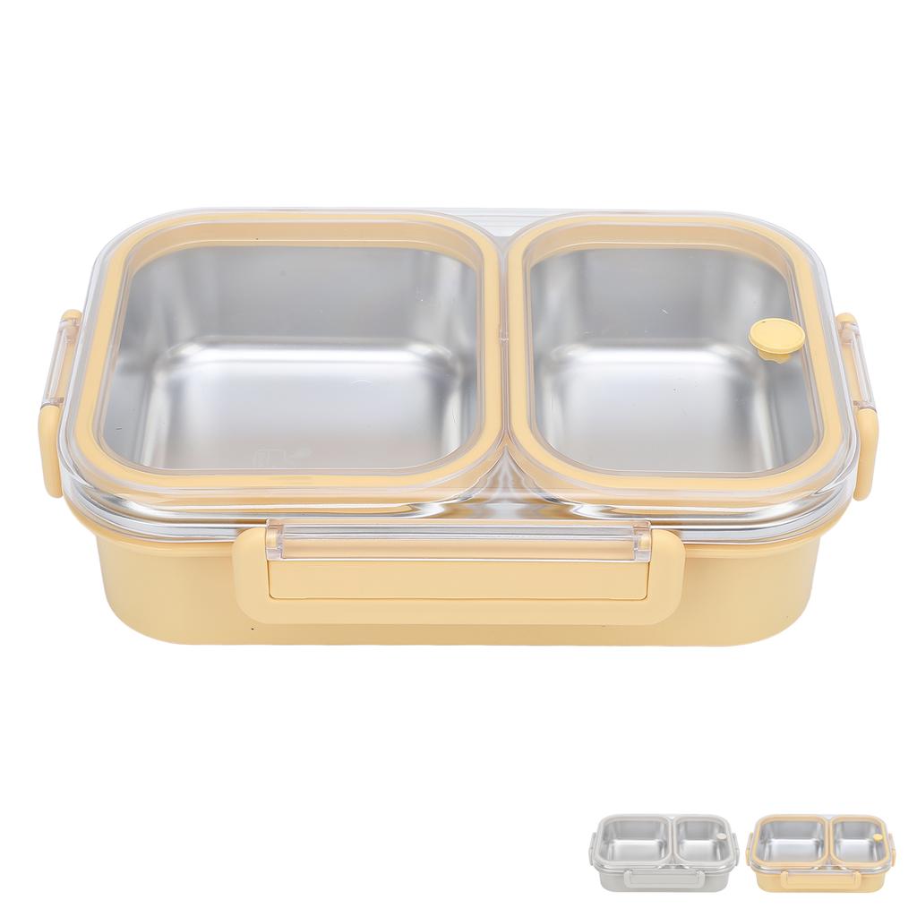 Stainless Steel Lunch Box Container Sealed Odorproof 2 Compartment Portable Square 1.2L