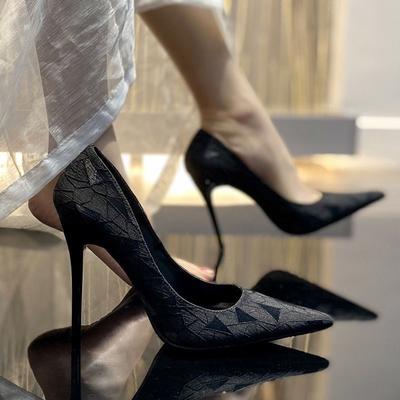 Women's High Heels 2024 Korean Version of The Spring and Autumn New Women's Shoes Pointed Head All Black Work Shoes Thin Heels