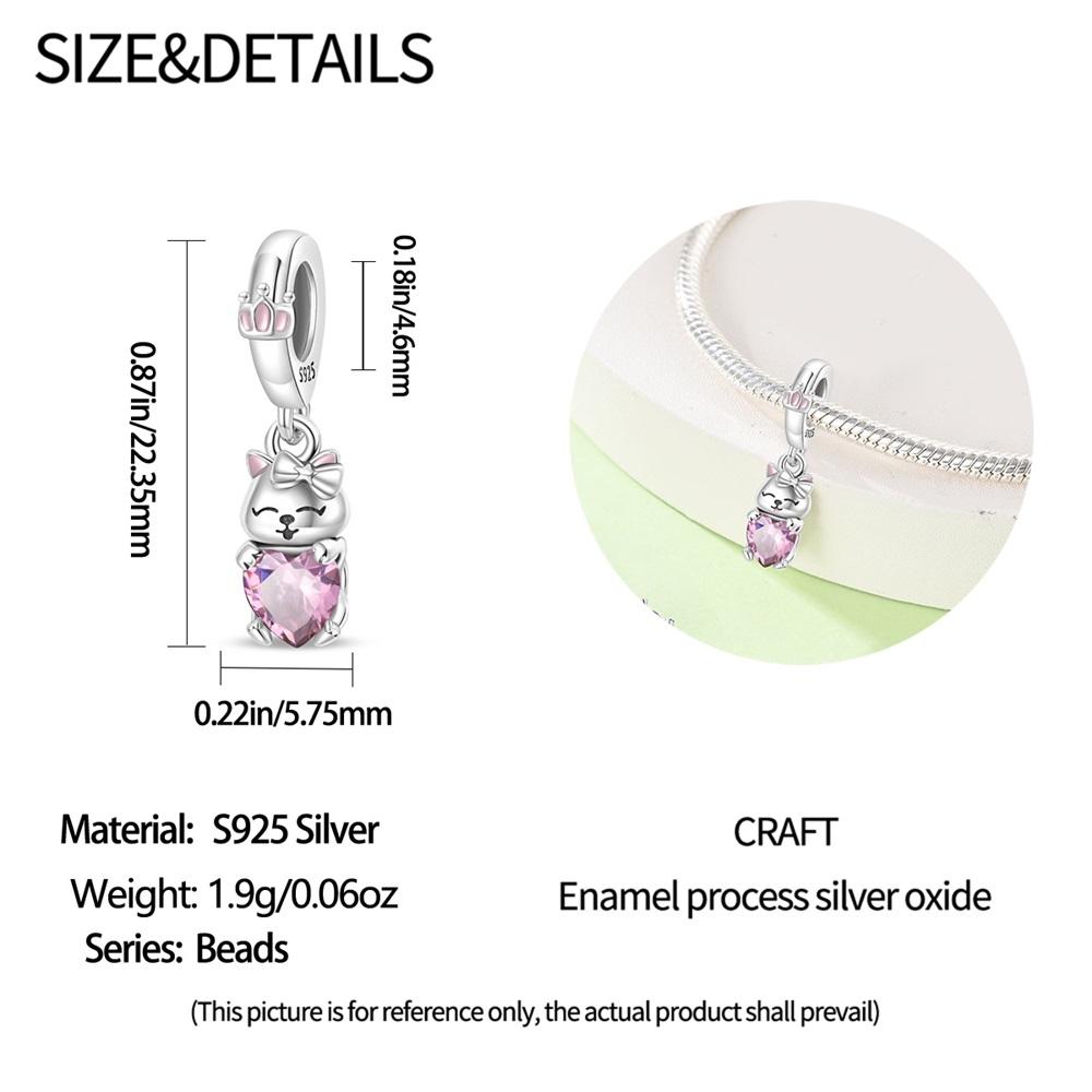 Original Copper Charms Luxury Pink Heart Cat Pendant Beads Fit Bracelet Diy Women Making Delicate Gift