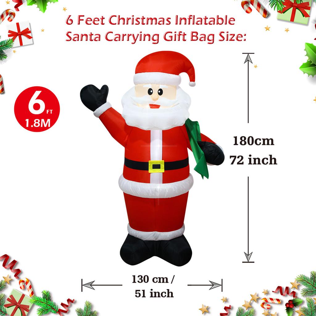 Christmas Inflatable Decorations with LED Lights, Giant Snowman, Gingerbread Man, Gift Bag, Lawn Yard Party Xmas Ornaments