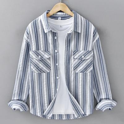 Japanese Fresh Striped Long-sleeved Shirt Casual Versatile Fashion Literary Shirt Lapel Top