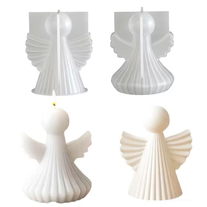 2026 Latest Models Angel Silicone Candle Mold Aromatherapy Wax Polymer Clay Resin Statue Tool Art Wing Stripe Grid Design Male