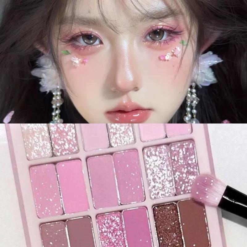 Fresh Korean Makeup Blue-Purple Cut-Off Makeup 18-Color Eyeshadow Palette Matte Pearlescent Purple Color Makeup Palette for Students and Beginners