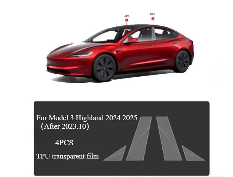 Pro Tesla Model Y Juniper 2025 Ochranná fólie sloupku A sloupku B Odolná proti poškrábání TPU Fólie na sloupky dveří auta Doplňky pro dodatečnou montáž