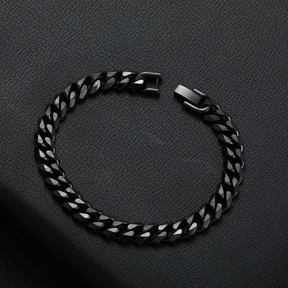 Width 8MM 316L Titanium Steel Golden Black Cuban Chain Bracelet Hip Hop Men's Jewelry Party Gift 18/20/22CM