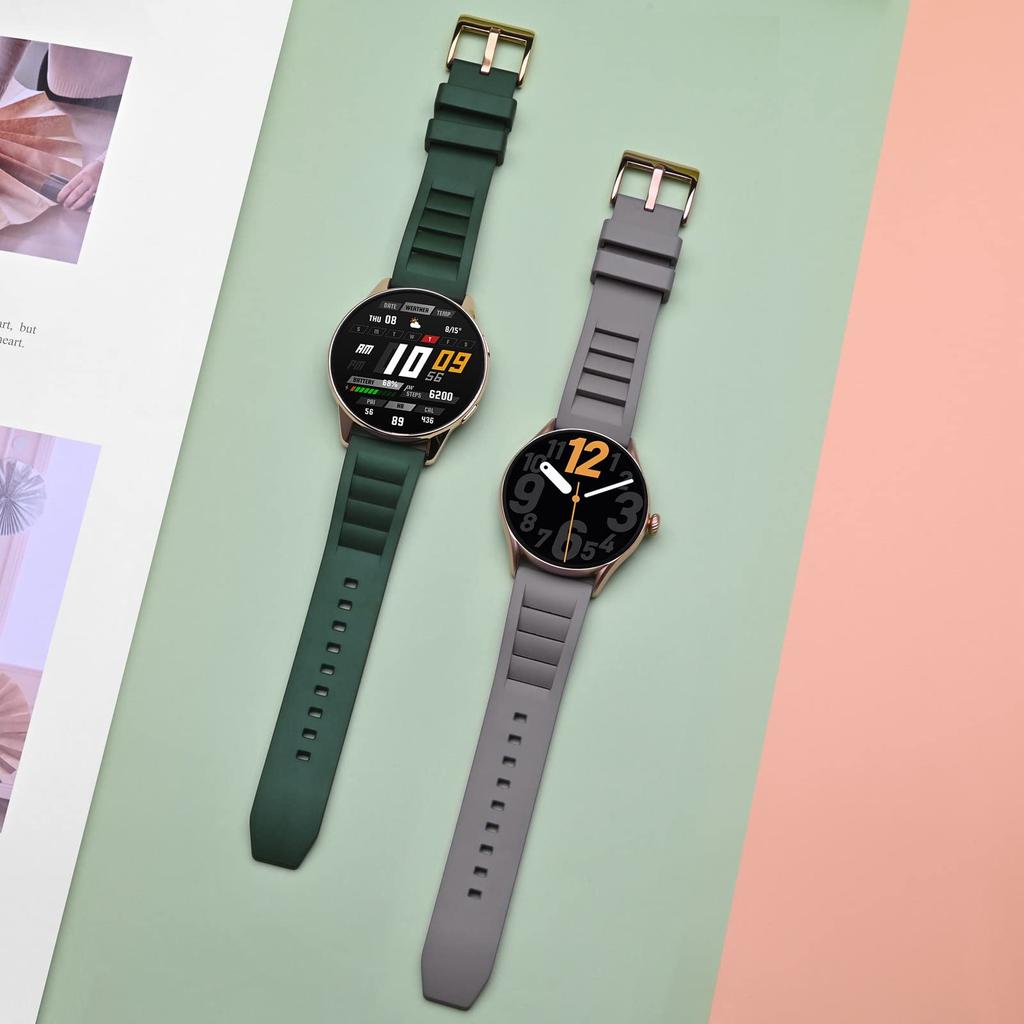 [Anbeer] 20mm Watch Band Quick Release Fluororubber Watch Strap FKM Rubber Replacement Band, Suitable for Smartwatches, Green Silver Buckle
