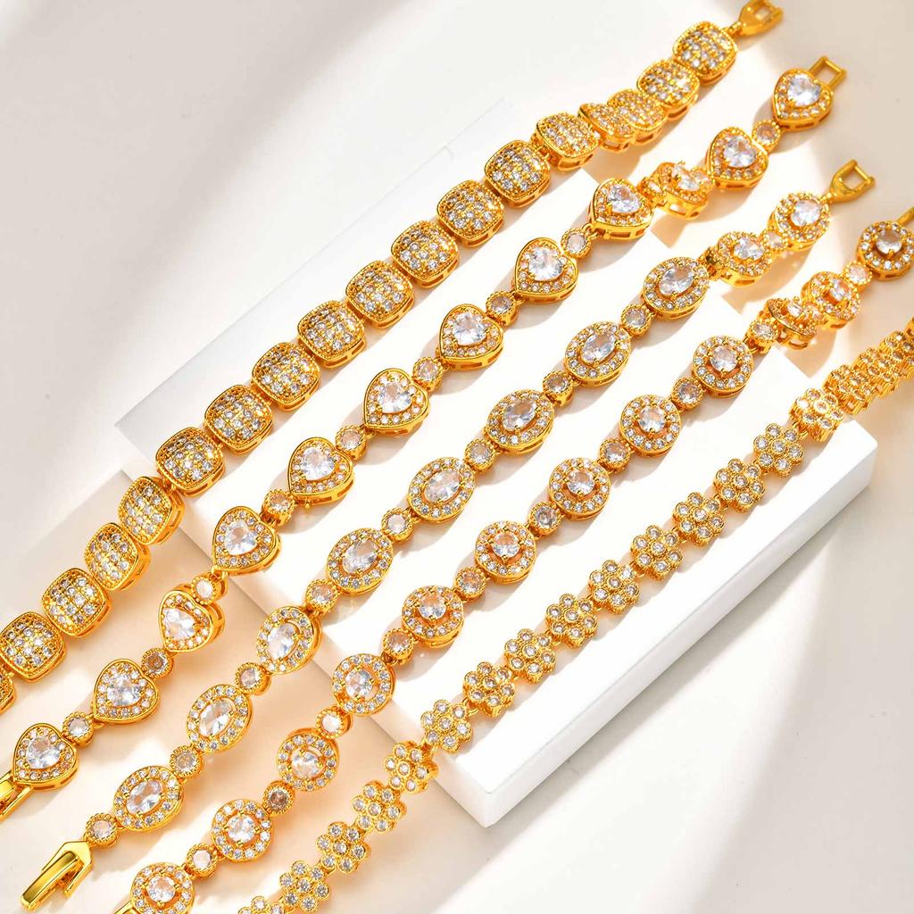 Glänzendes Metallarmband mit Zirkonia, 14K Goldplattiertes klobiges Gliederarmband zum Stapeln, Modischer Elegantes Schmuckstück für Frauen Mädchen Geschenk