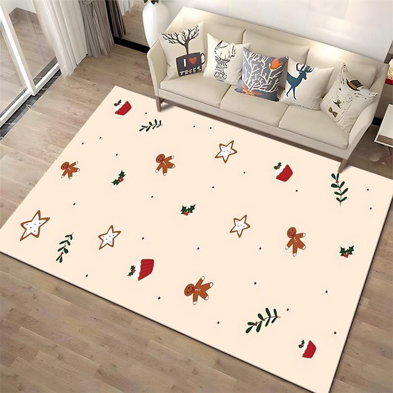 Cartoon Christmas Gingerbread Man Rug Non-slip Mat Suitable for Living Room and Bedroom Sofa