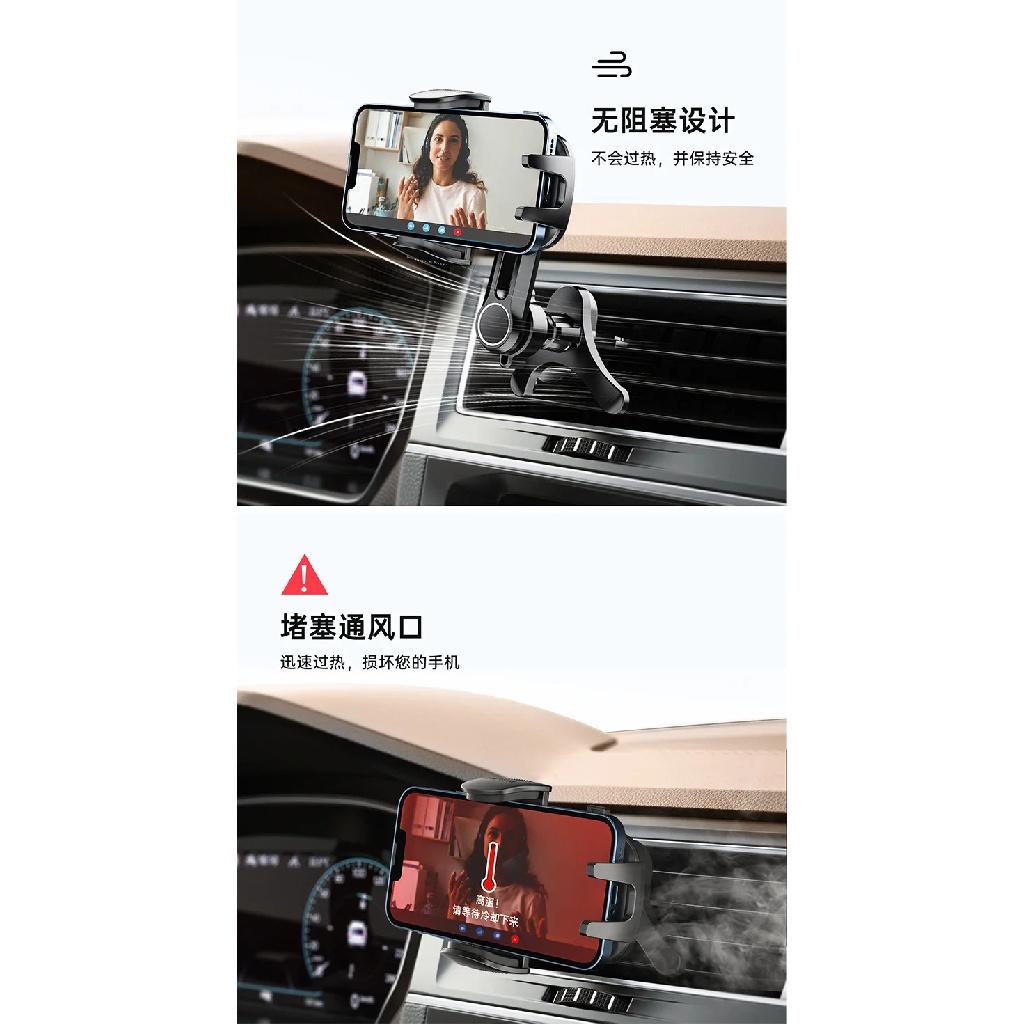 Car Air Vent Phone Holder Mount with Metal Hook Clip, ABS Material, 360° Rotation, One Button Release, Compatible with All Cars