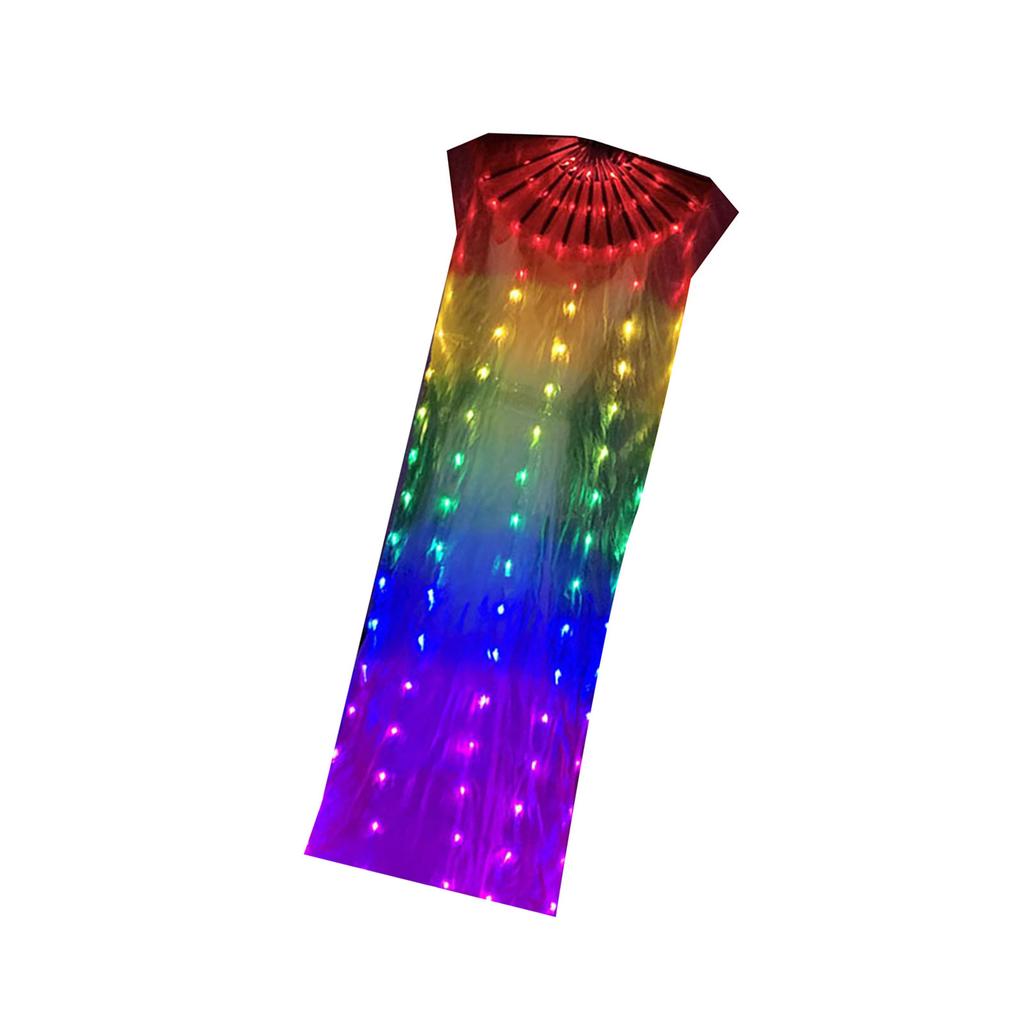 LED-beleuchteter Seiden-Bauchtanz-Fächer, Regenbogenfarben, bunt, langer, faltbarer Fächerschleier für Bühnenauftritte und Partys im Freien