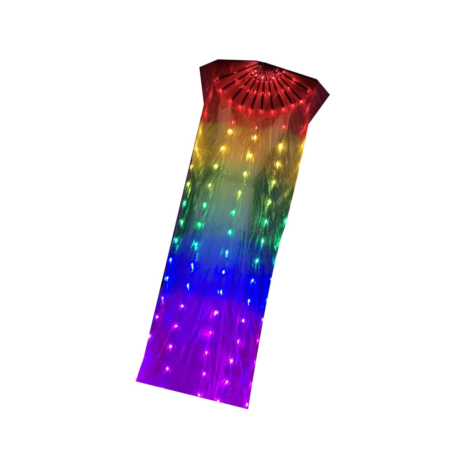 

Светодиодный светящийся радужный шелковый веер для выступлений, красочный длинный складной ручной веер-вуаль для танца живота и украшений для вечеринок 2
