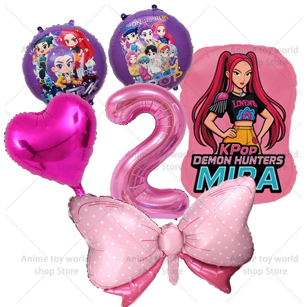 K-pop Demon Hunters Balloons Birthday Party Decoration Number 1-10 Baloon Set Kids Girls Korean Group Globals MIRA RUMI ZOEY Round Sensory Compression