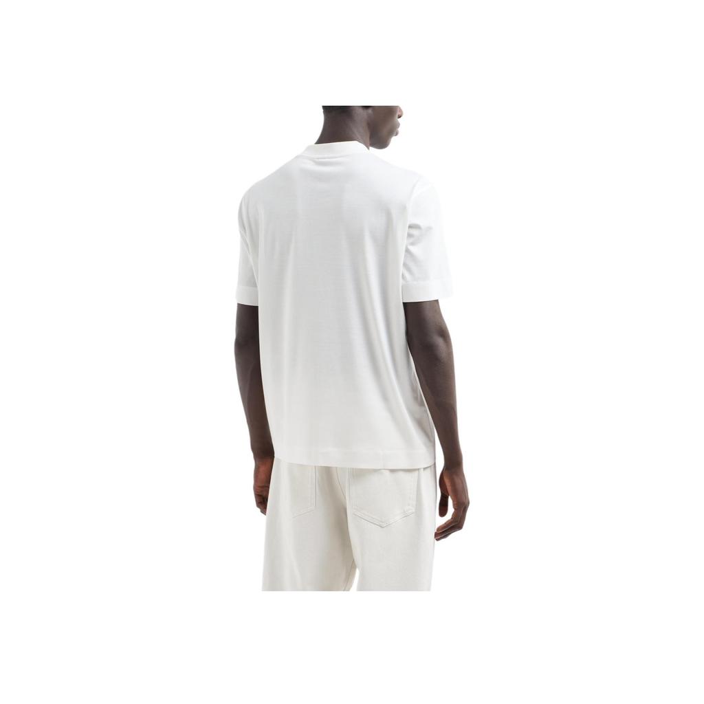 Emporio Armani Letter Logo Embroidered Round Neck Pullover Short Sleeve T-Shirt Men Tops Warm-White 6D1TR9-1JOSZ-0101