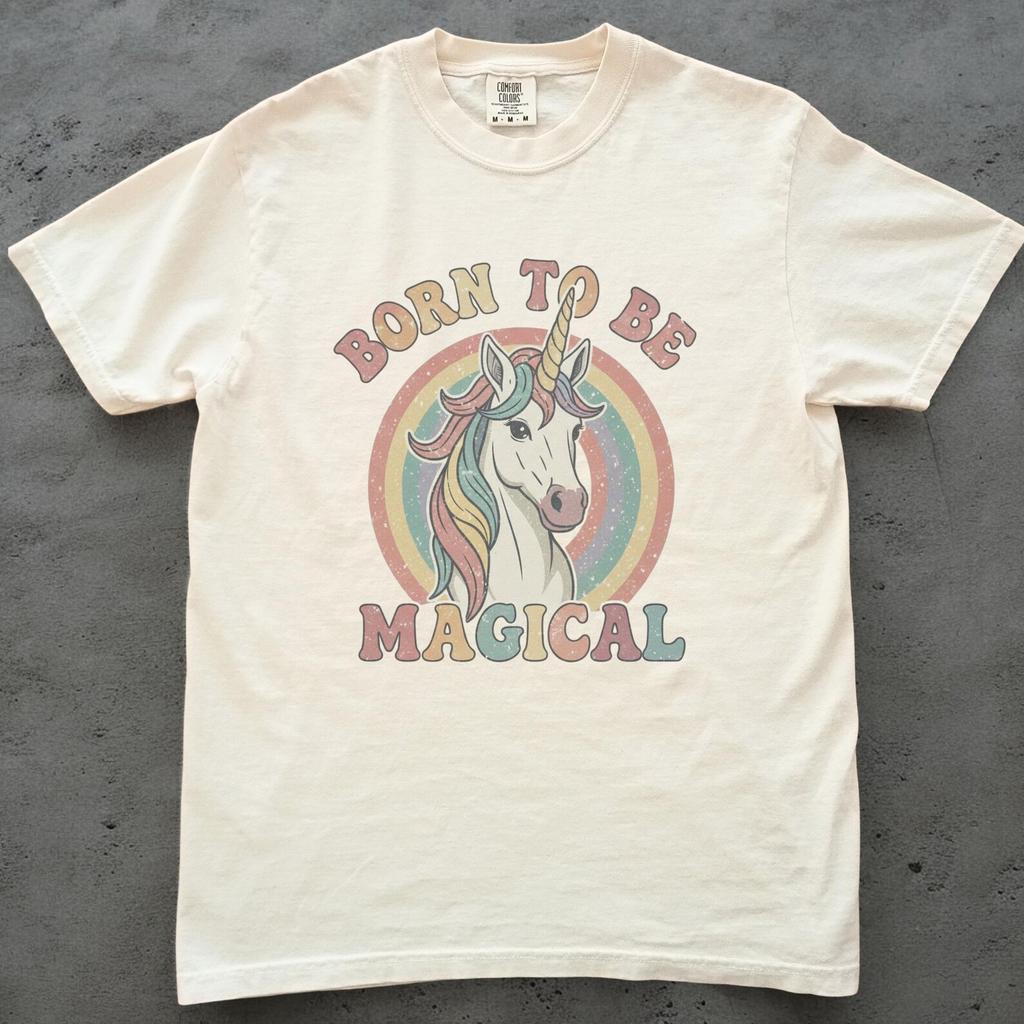 Geboren, um magisch zu sein Einhorn Shirt, Regenbogen Einhorn T-Shirt, Süßes magisches Einhorn Tee, Fantasy Grafik Shirt, Geschenk für Einhorn-Liebhaber