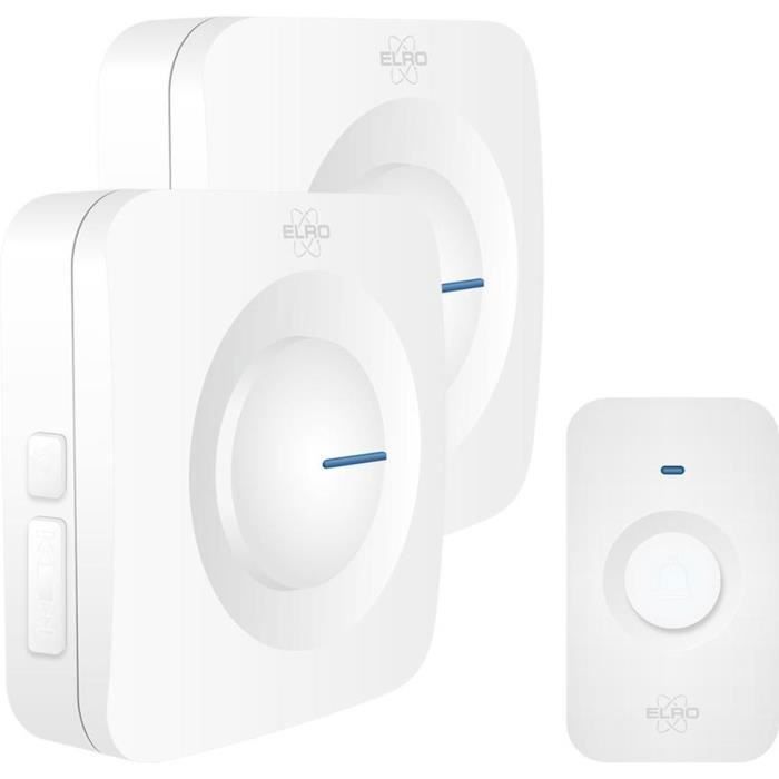 Arborescence Draadloze Deurbel Elro DB3000 - 2x Batterijgevoede Ontvanger - 64 Melodieën - 300m - Wit Wit