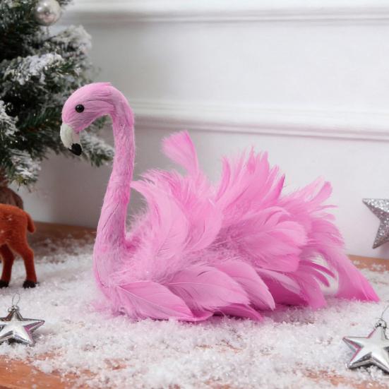 Flamingo Christmas Tree Topper Decoration Pink Artificial Feather Bird Decor with Clip/Spring Indoor Outdoor Garden Holiday Party Ornament