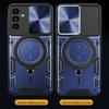 2 Verres Trempés + Coque pour Samsung Galaxy S25 Bleu Marine Anti-Rayure Renforcée Cache Caméra Support Anneau