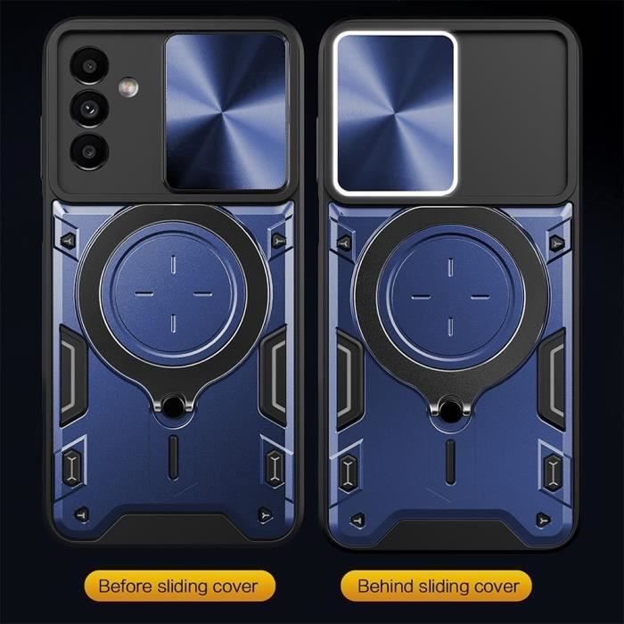 2 Verres Trempés + Coque pour Samsung Galaxy S25 Bleu Marine Anti-Rayure Renforcée Cache Caméra Support Anneau