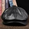 2025 Retro Octagonal Genuine Leather Hat Autumn Men's Cowhide Leather Beret Elegant Fashion Tongue Cap Snapback Caps For Men
