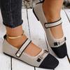 Knitted Square Toe Flat Mary Jane Shoes with Single Buckle Strap Comfortable Lightweight Casual Footwear for Women