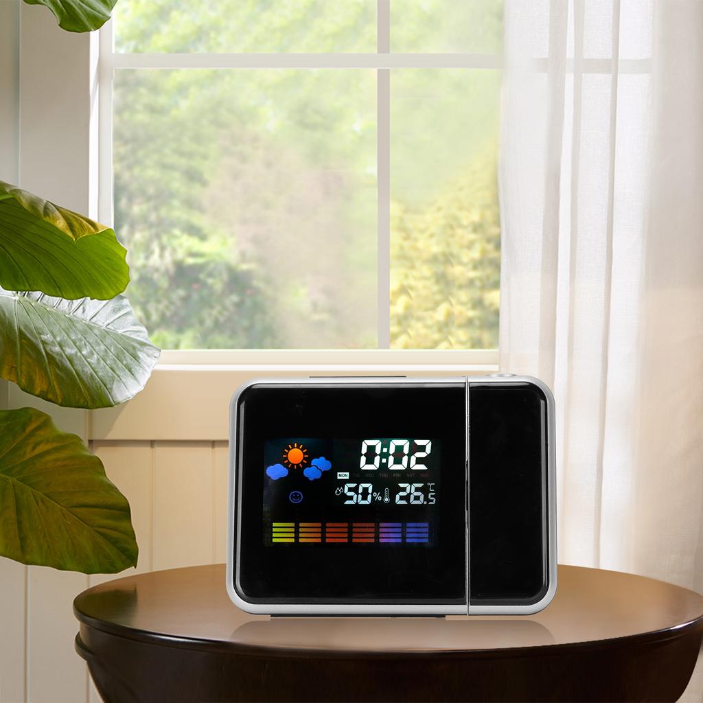 Indoor Projection LED Clock Thermometer Hygrometer Wther Forecast Snooze Perpetual Calendar
