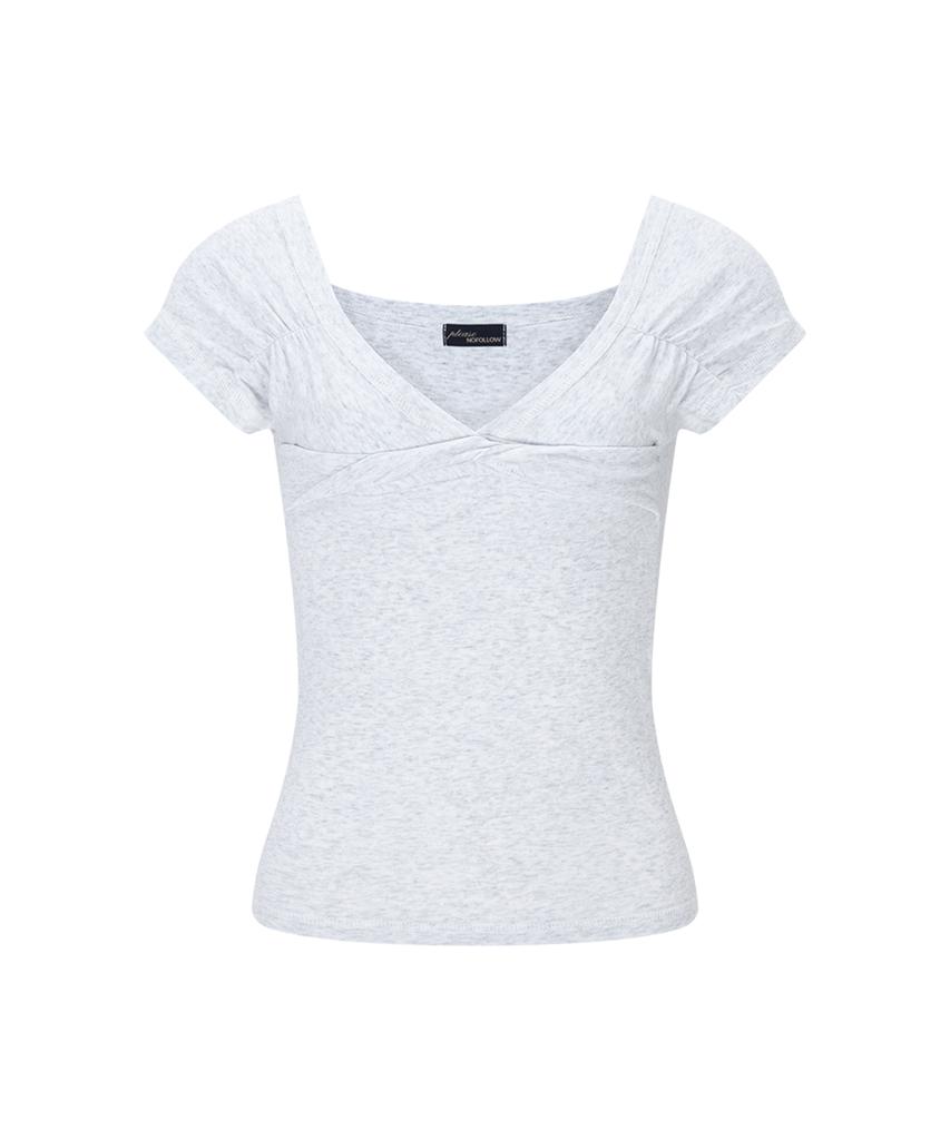 Peullijeunopallou Marin Strap Shirring Short Sleeve Top (White Melange)