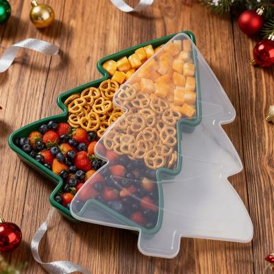 1/2 Stück Weihnachts-Serviertablett mit Deckel Snacks Kekse Kosmetik Schreibwaren Feiertagsbehälter Festlicher Geschenk-Organizer