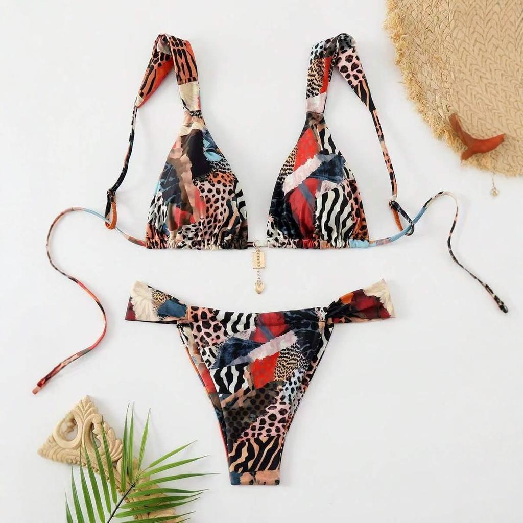 European And American Swimwear New Sexy Bikini Print Lace-Up High-End Hot Girl Clothing Pure Desire Swimsuit Women