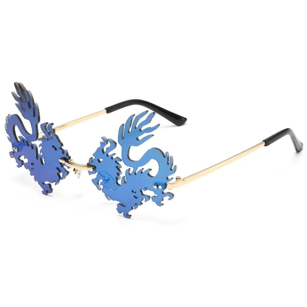 12Styles Chinese Dragon Shaped Sunglasses Metal Frame Rimless Sun Glasses Party Decor Glasses for Women Men UV400 Protection