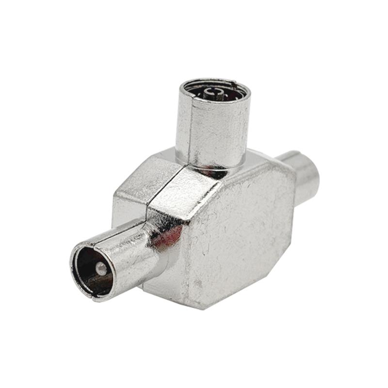 Male To Two Female Connector 3 Way Plug Adapters Coaxial Coupling Jack T Type Antenna Distributor