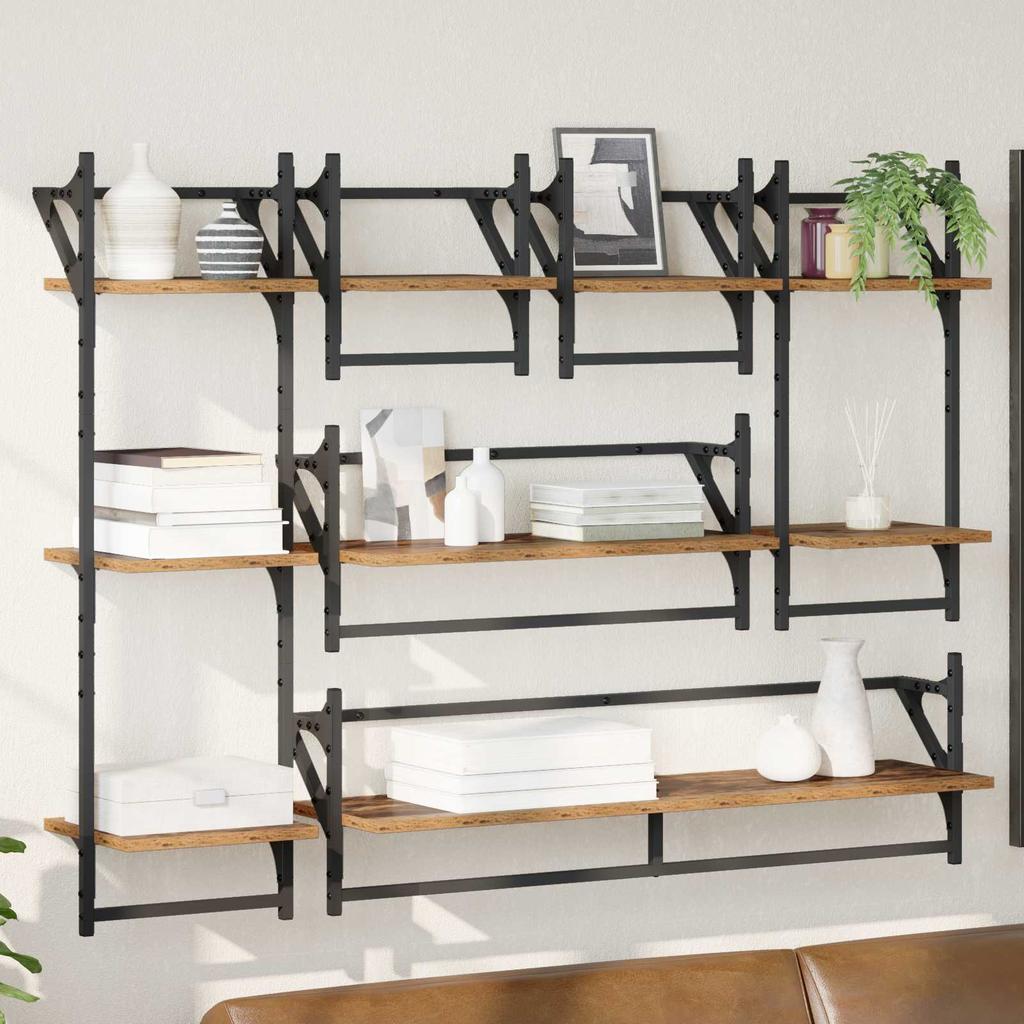 Wall Shelf Set 6 pcs Reclaimed Wood Look 100 x 25 x 30 cm Wood Based Material