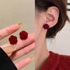 Red Ribbon Bow-knot Vintage Stud Earrings For Women Korean Fashion Autumn Winter Simple Bow Red Stud Earrings Geometric Earring