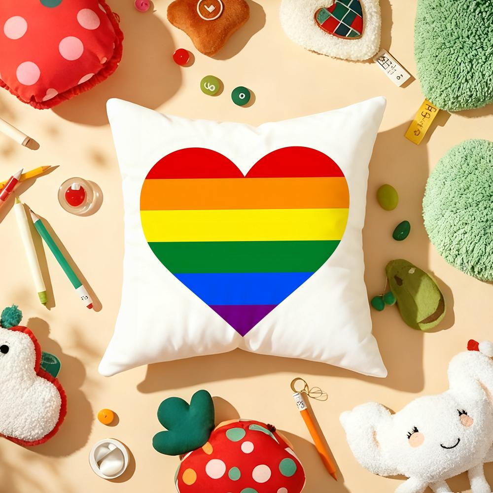 Pride Month Heart Cushion Cover Plush Fabric Soft Double-Sided Printed Sofa Warm Winter Home Child Gift Pillow Case