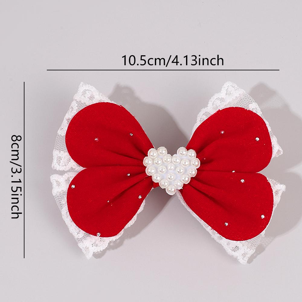 2Pcs Elegant Petal Bow Hair Clips For Girls Glitter Vintage Velvet Lace Barrette Sweet Heart Pearls Hairpins Hair Accessories