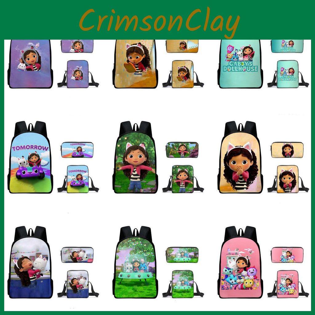 Gabbys Dollhouse Backpack Schoolbag Students Shoulder Bags Pencil Case Pouch