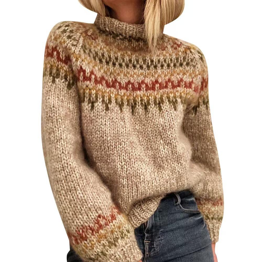 Damen Rollkragen Colorblock Locker Geschnittene Mode Strickwaren Luxuriöses Entspannt sitzendes Schlankmachendes und Vielseitiges Oberteil