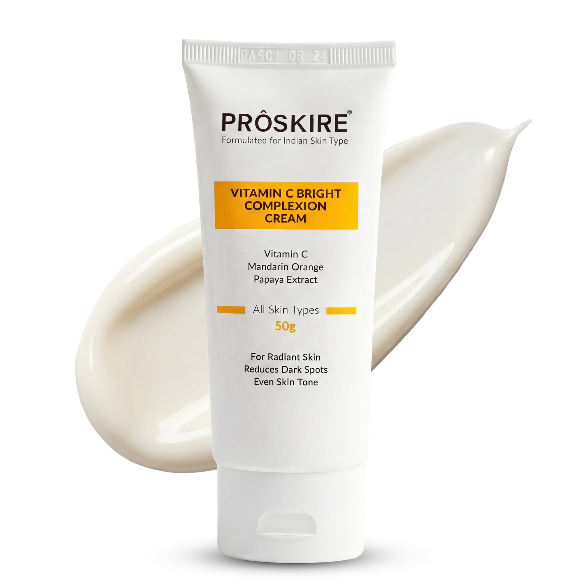 Proskire Vitamin C Bright Complexion Cream for Dark Spots & Uneven Skin Tone | Glow & Radiant Skin Moisturizer | With Hyaluronic Acid, Vitamin E &