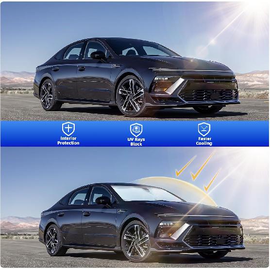 Windshield Sun Shade Compatible With Hyundai Sonata -2025, Front Window Shades Fit For Sonata, Foldable Car Sun Shield With Steering Wheel Sunshade