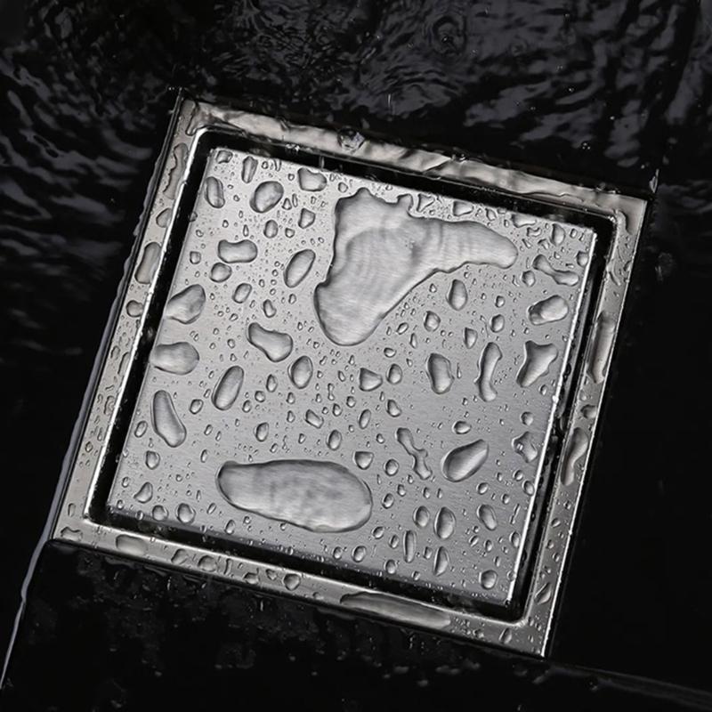 Modern Square Floor Drain for Bathroom 4 Inch Floor Drain Contemporary 4 Inch Square Shower Drain Quick Installation