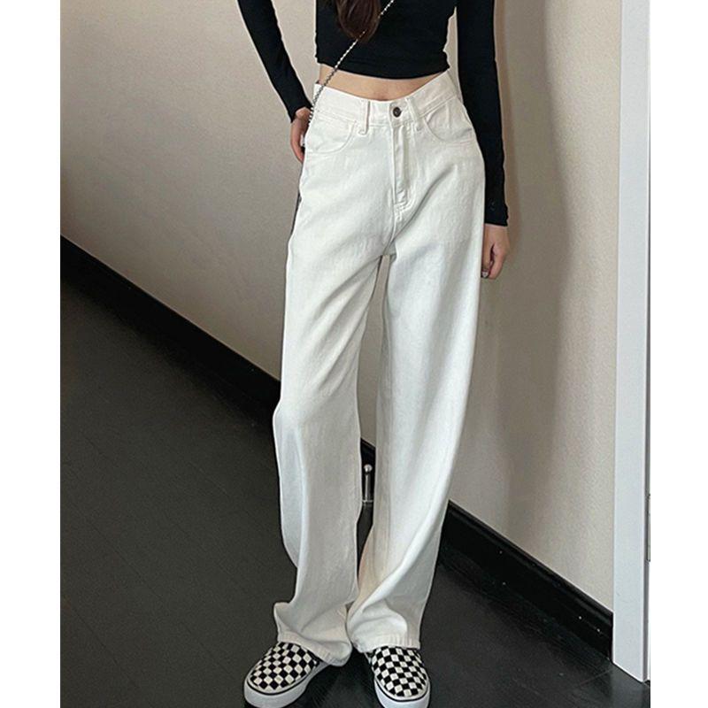 

Белые джинсы с высокой посадкой и широкими штанинами для женщин, 2024: Весна и Осень Соль-Стиль XL