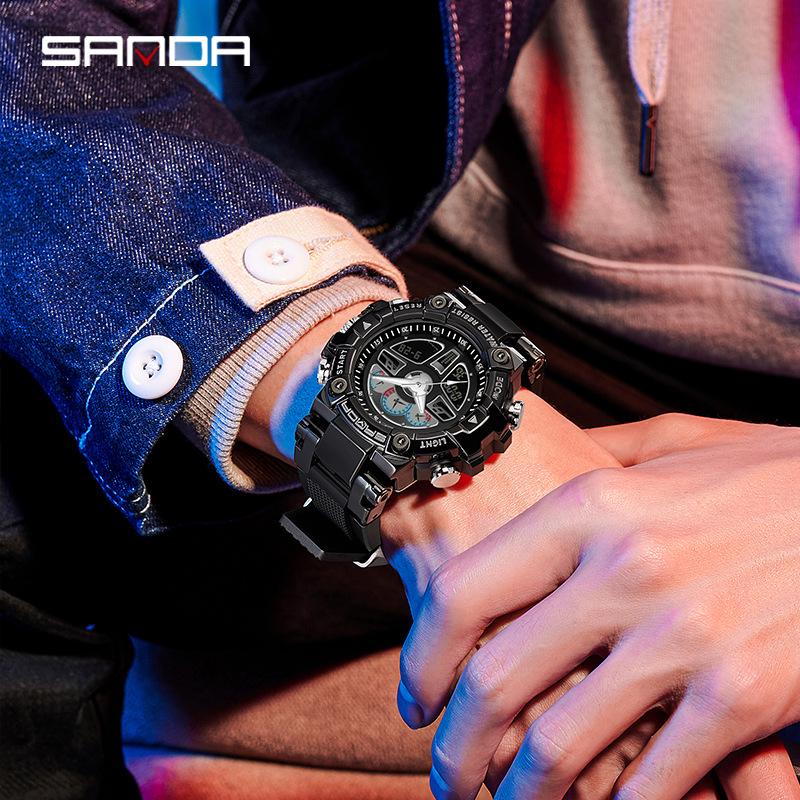 Sanda Harajuku-Style Black Technology Luminous Sports Electronic Men's Watch