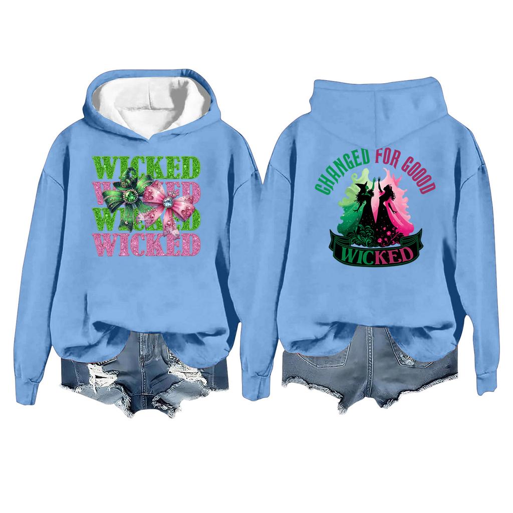 Women's Casual Long Sleeve Pullover Witch Print Hooded Sweatshirt