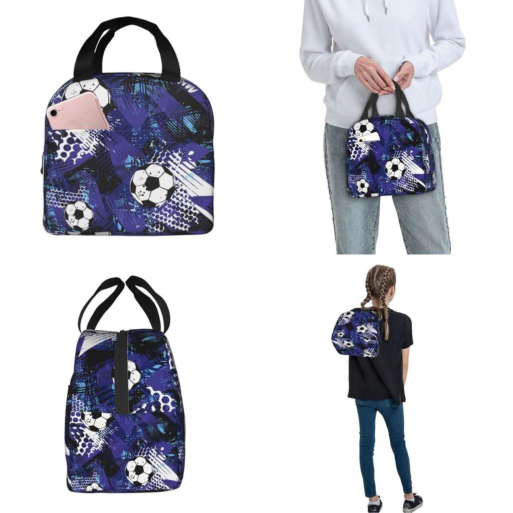 Cartoon Soccer Ball Football Insulated Lunch Bag Thermal Bag Reusable High Capacity Lunch Box Tote Food Bag Beach Outdoor