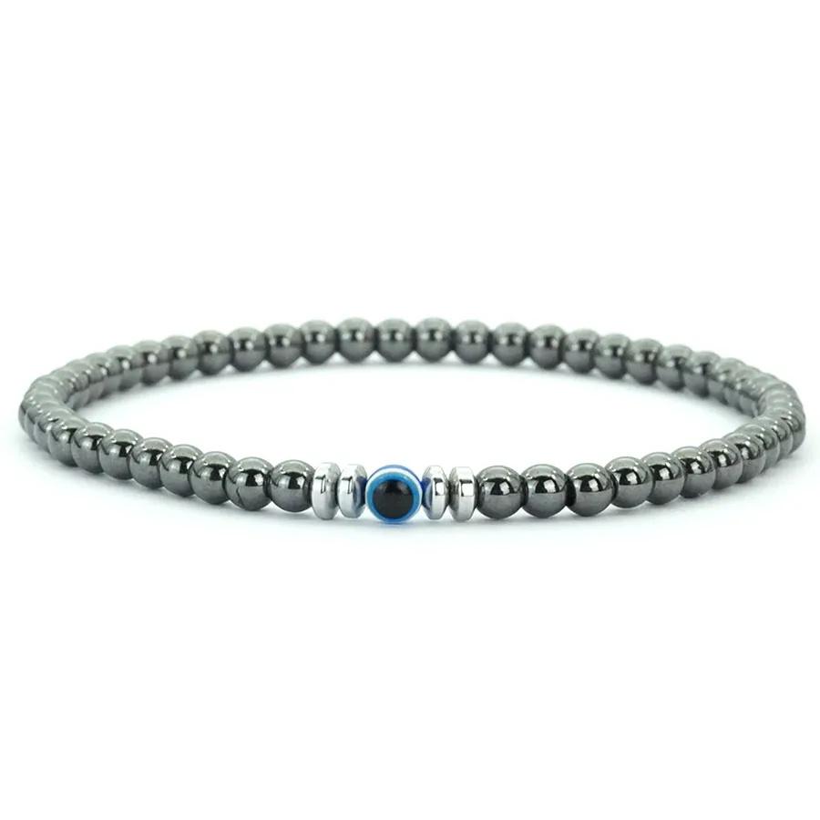 

Простой браслет с турецким глазом дьявола для мужчин и женщин, 4 мм, из натурального бирюзового гематита и обсидиана, эластичный браслет, для медитации, homme joias