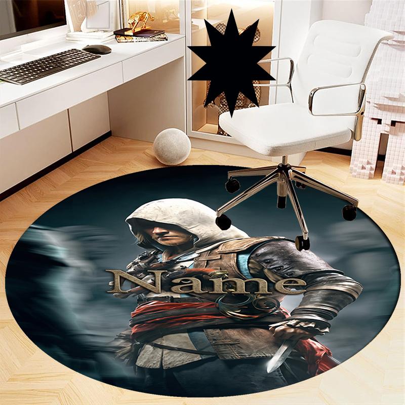 Custom Name Assassin's Creed Printed Round Rug Carpet Chair Rug Area Rug Entryway Doormats,for Office Chair Living Room Bedroom Kitchen Room.