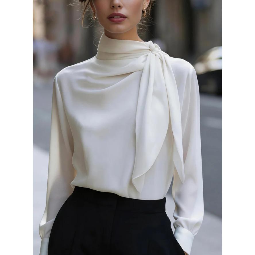 YYFS Women's Fashion Casual Spring Autumn Solid Color Print Long Sleeve Stand-Neck Blouses & Shirts