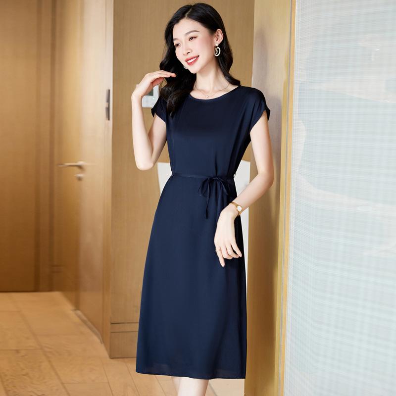 Elegant 2026 Mulberry Silk A-line Midi Dress - Fashionable Round Neck Design