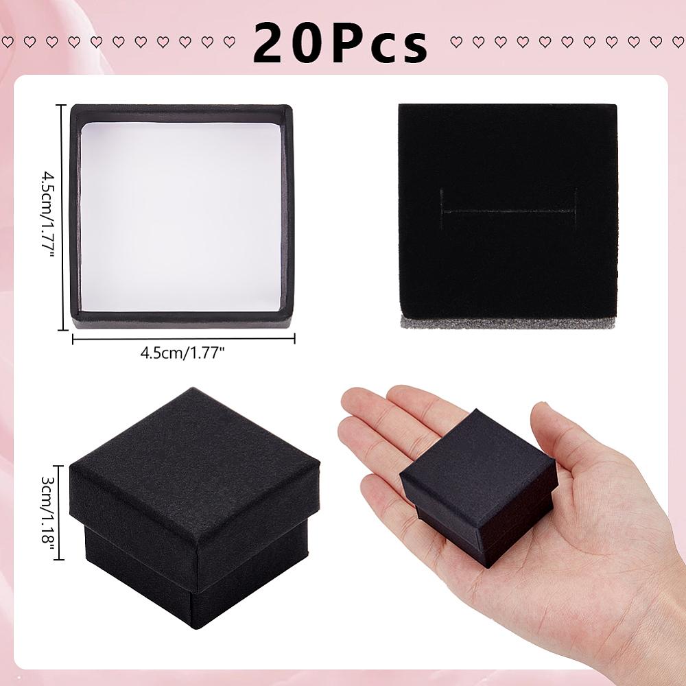 20pcs Kraft Cotton Filled Cardboard Paper Jewelry Gift Boxes Ring Box Square Black 4.5x4.5x3cm