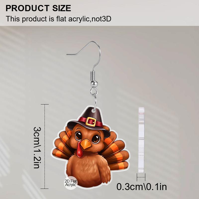 2D Flat Cute Acrylic Thanksgiving Turkey Chicken Earrings for Women Fall Pumpkin Accessories Charms Jewelry Gifts